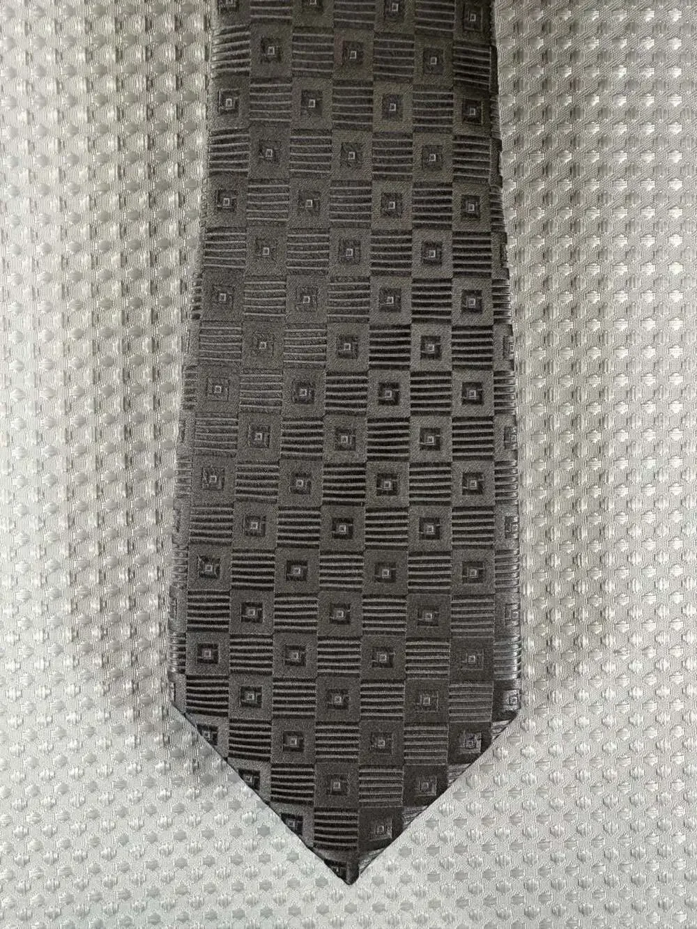 Bugatti Men's 100% Silk Silver and Black Geometric Square Pattern Necktie